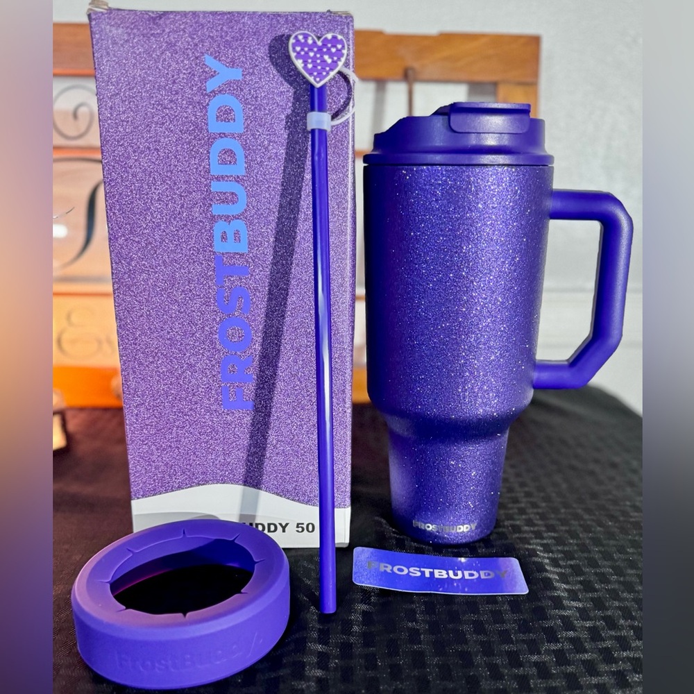 NEW FrostBuddy Purple Glitz 50 oz Insulated Tumbler MultiUse Tumbler